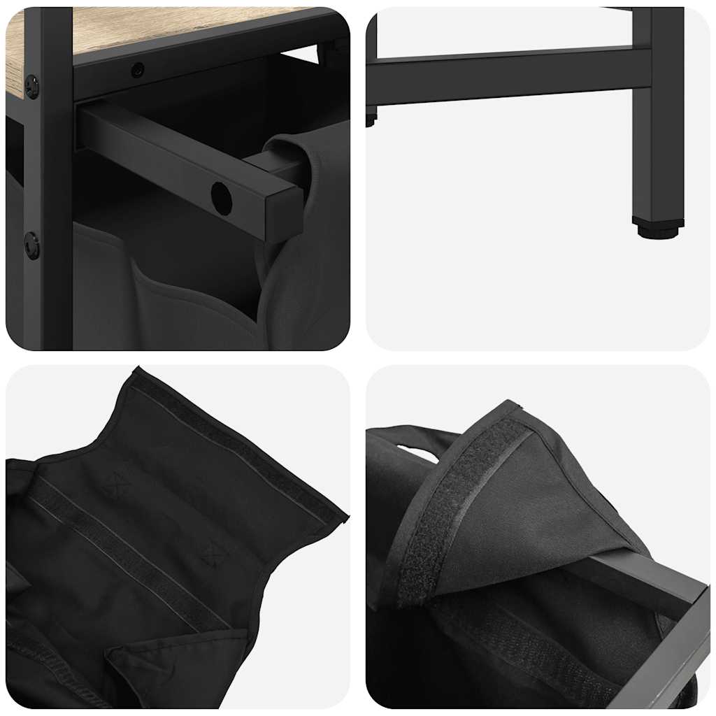 vasketøjskurv 3 rum med hylder sonoma-eg