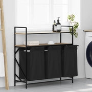 vasketøjskurv 3 rum med hylder sonoma-eg