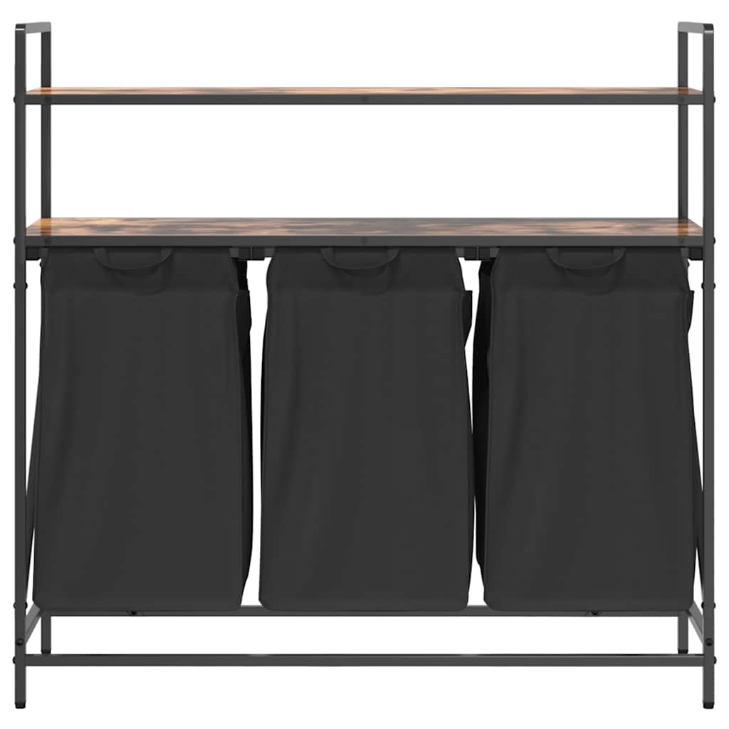 vasketøjskurv 3 rum med hylder røget egetræsfarve