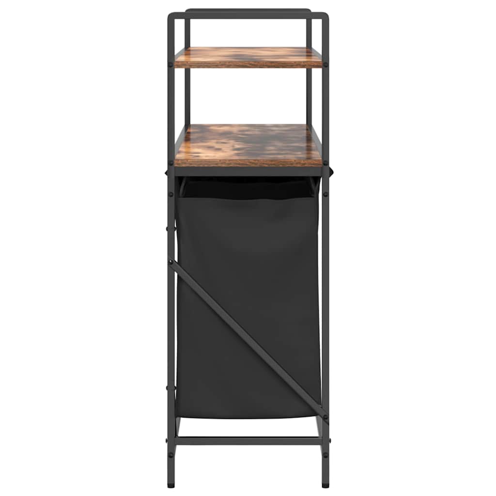 vasketøjskurv 3 rum med hylder røget egetræsfarve