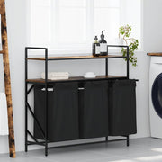 vasketøjskurv 3 rum med hylder røget egetræsfarve