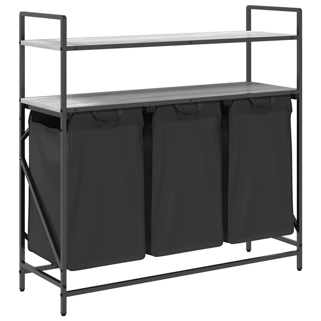 vasketøjskurv 3 rum med hylder grå sonoma-eg