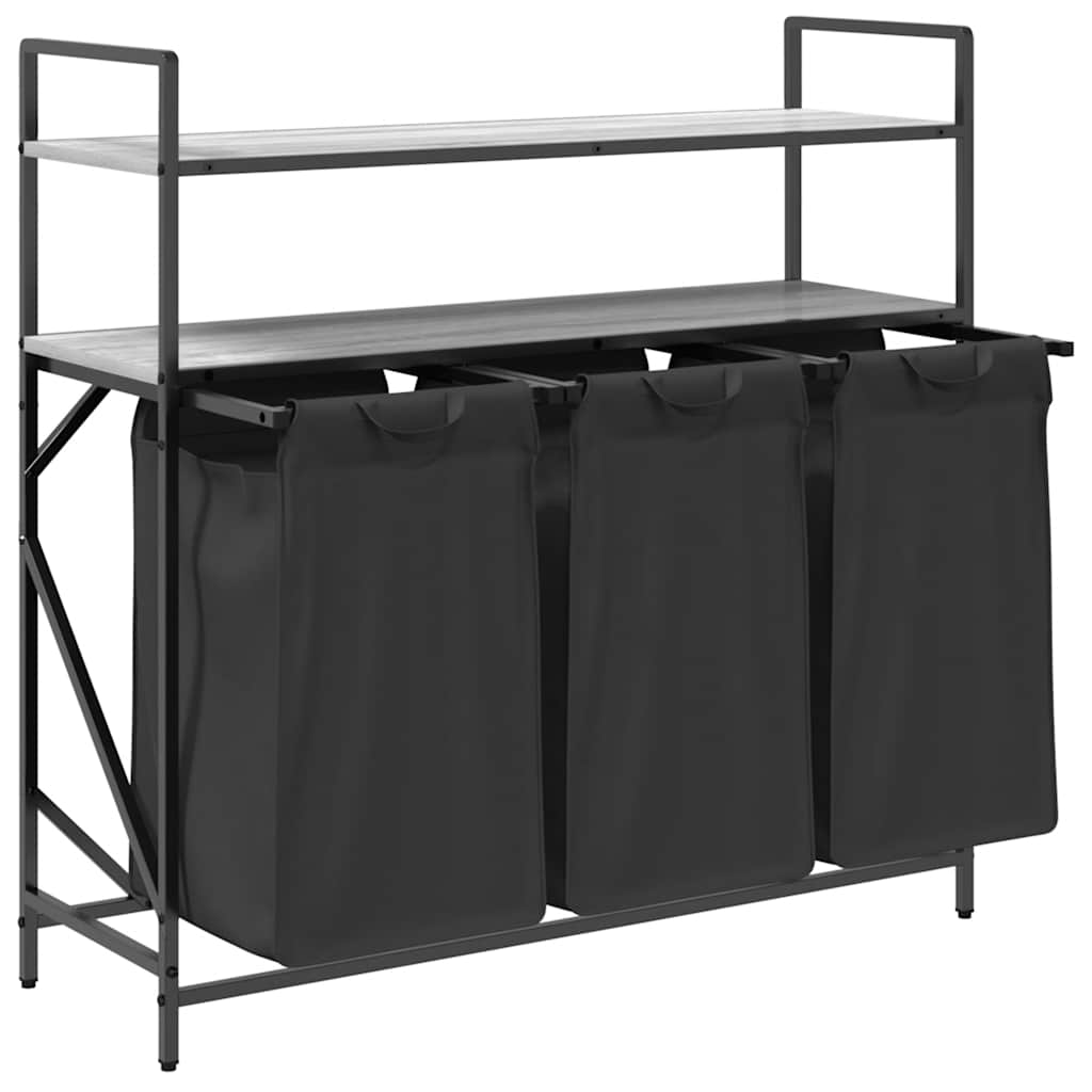 vasketøjskurv 3 rum med hylder grå sonoma-eg