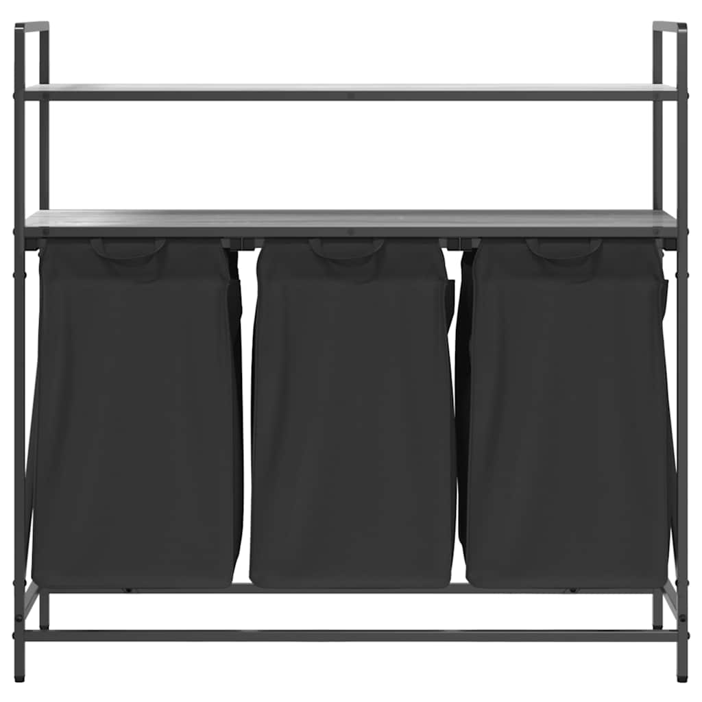 vasketøjskurv 3 rum med hylder grå sonoma-eg