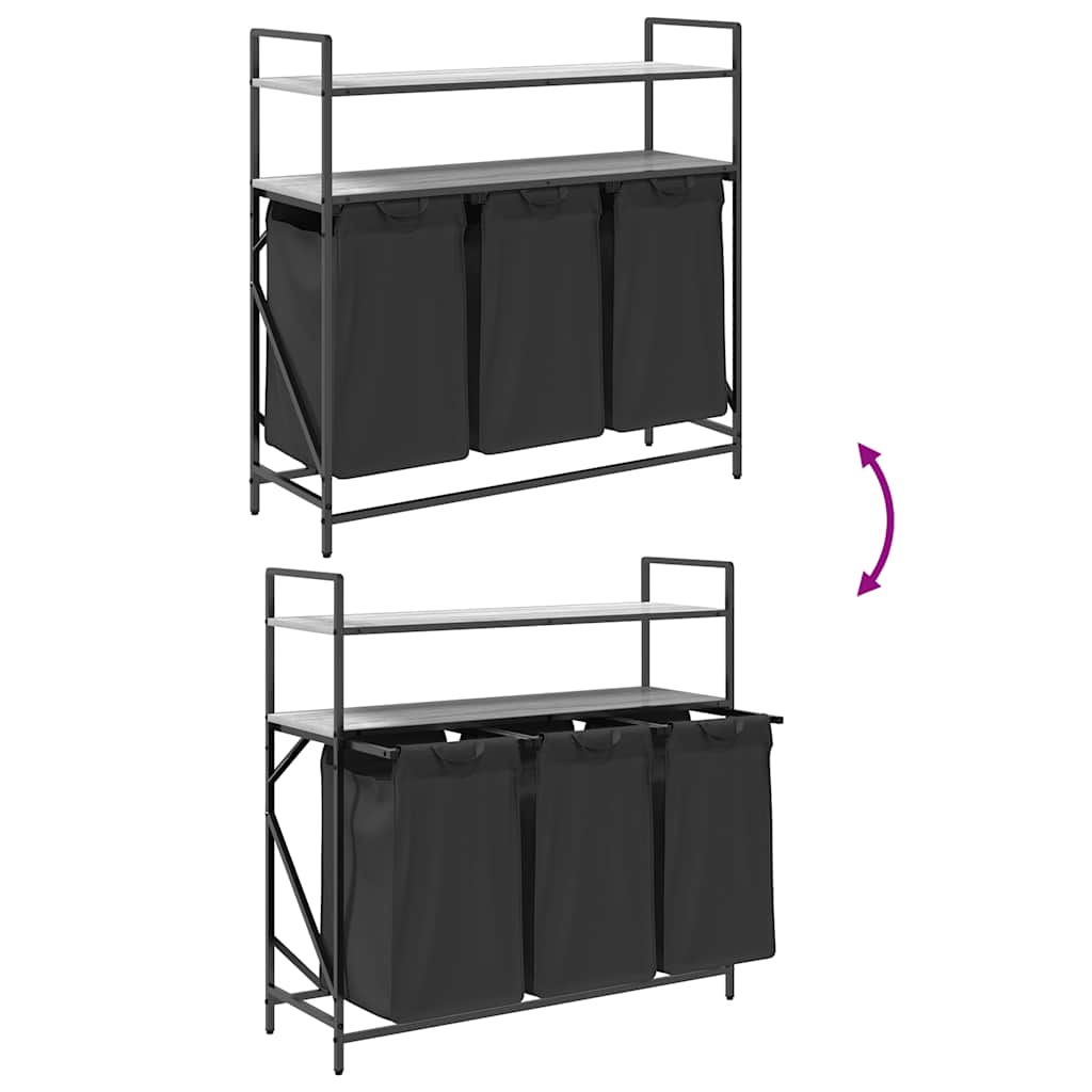 vasketøjskurv 3 rum med hylder grå sonoma-eg