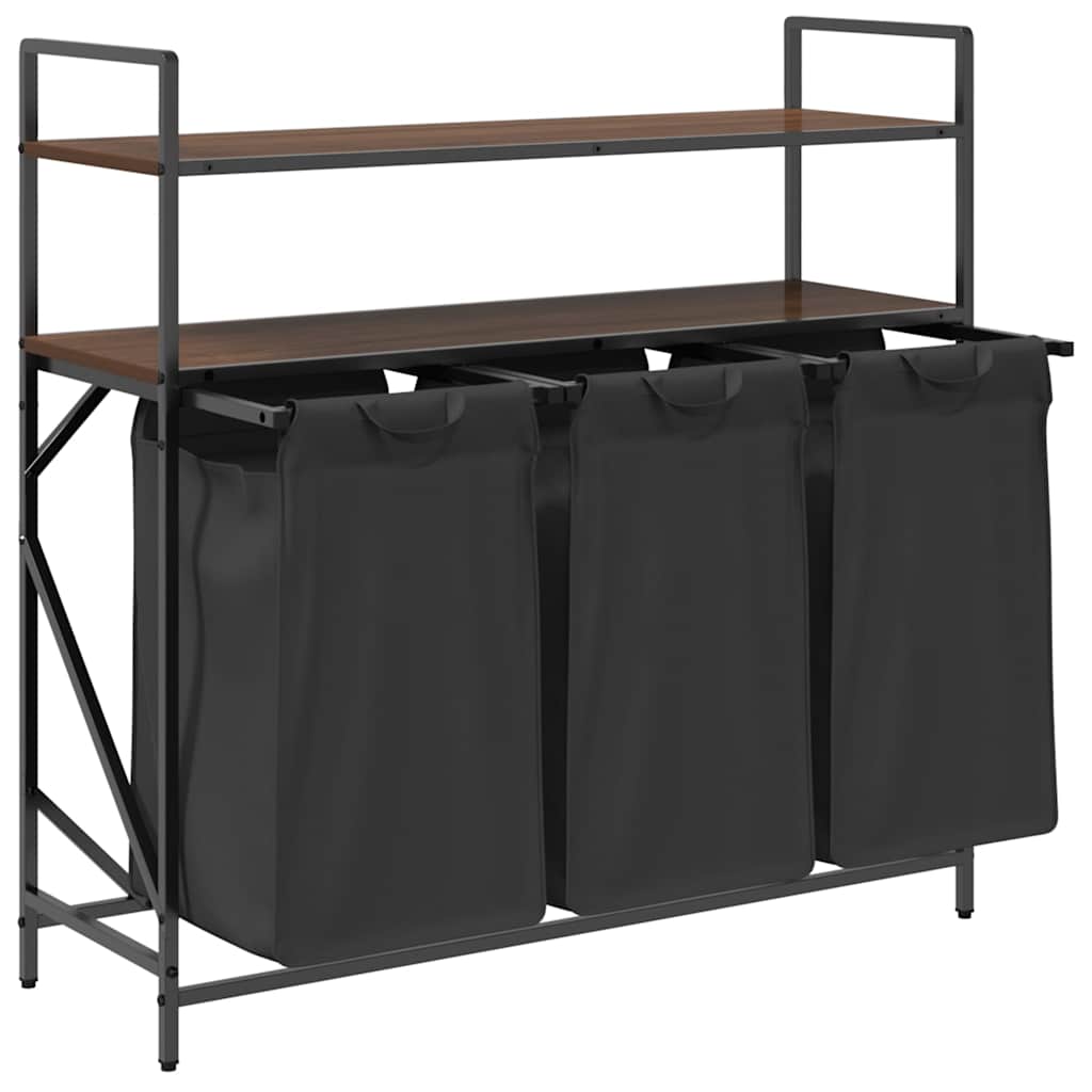 vasketøjskurv 3 rum med hylder brun egetræsfarve