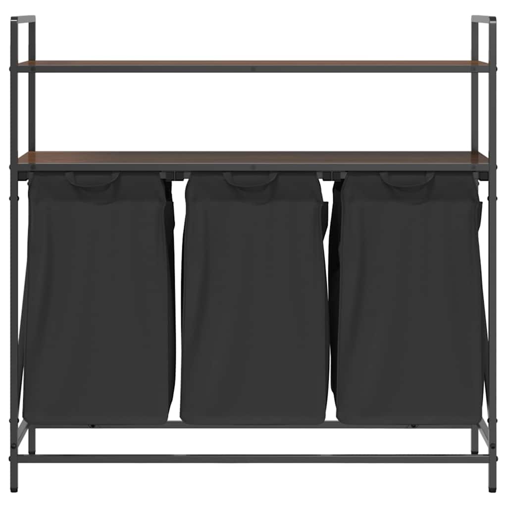 vasketøjskurv 3 rum med hylder brun egetræsfarve