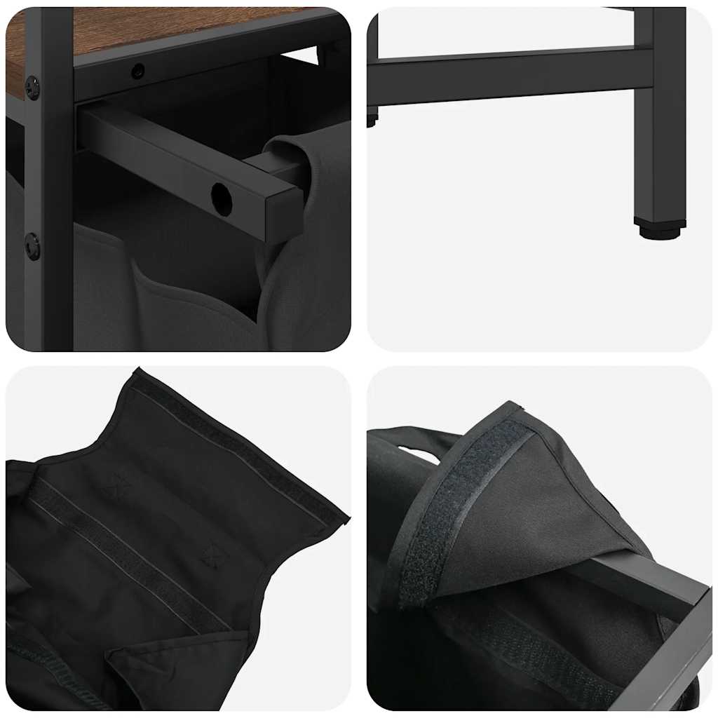 vasketøjskurv 3 rum med hylder brun egetræsfarve