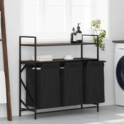 vasketøjskurv 3 rum med hylder brun egetræsfarve