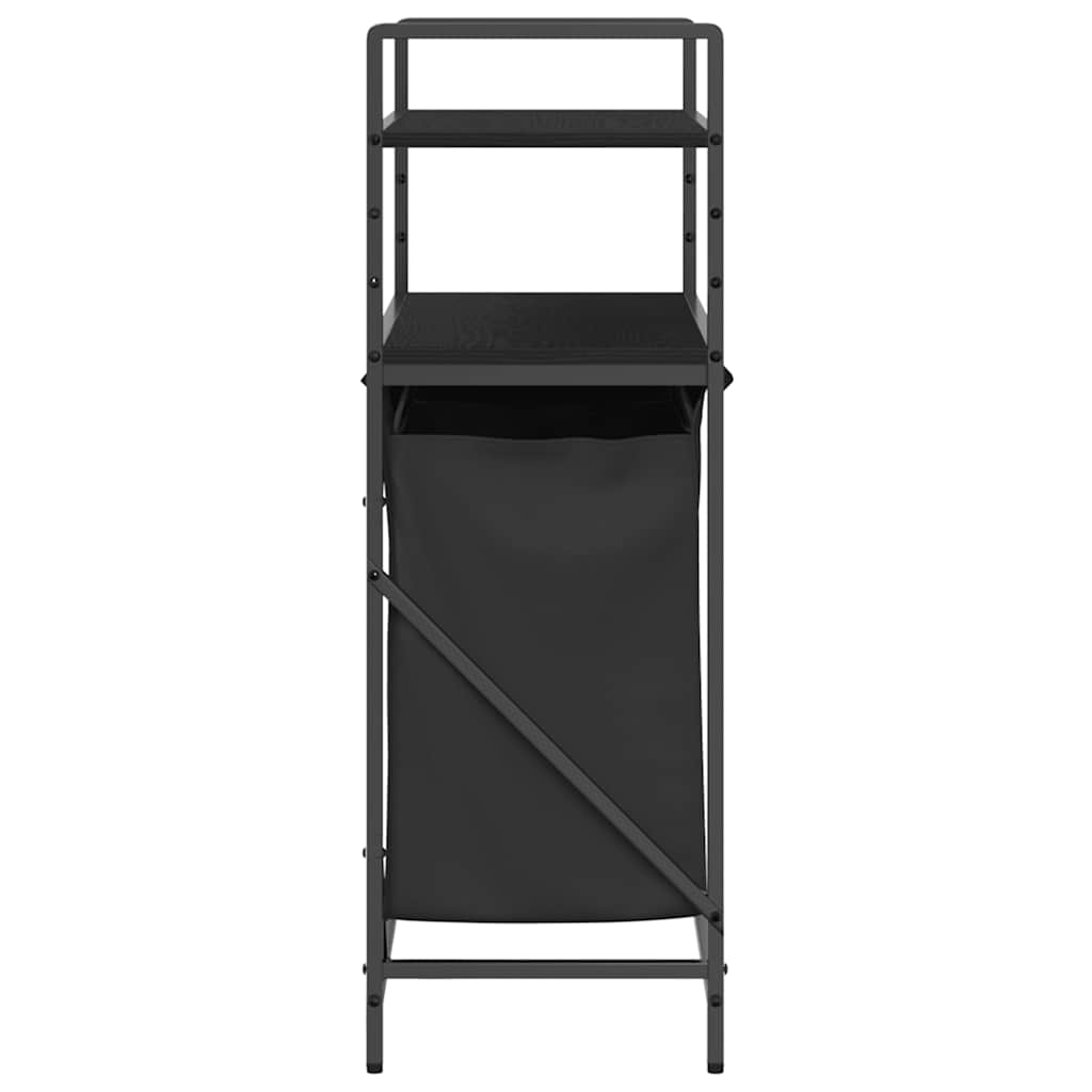 vasketøjskurv 2 rum med hylder sort egetræsfarve