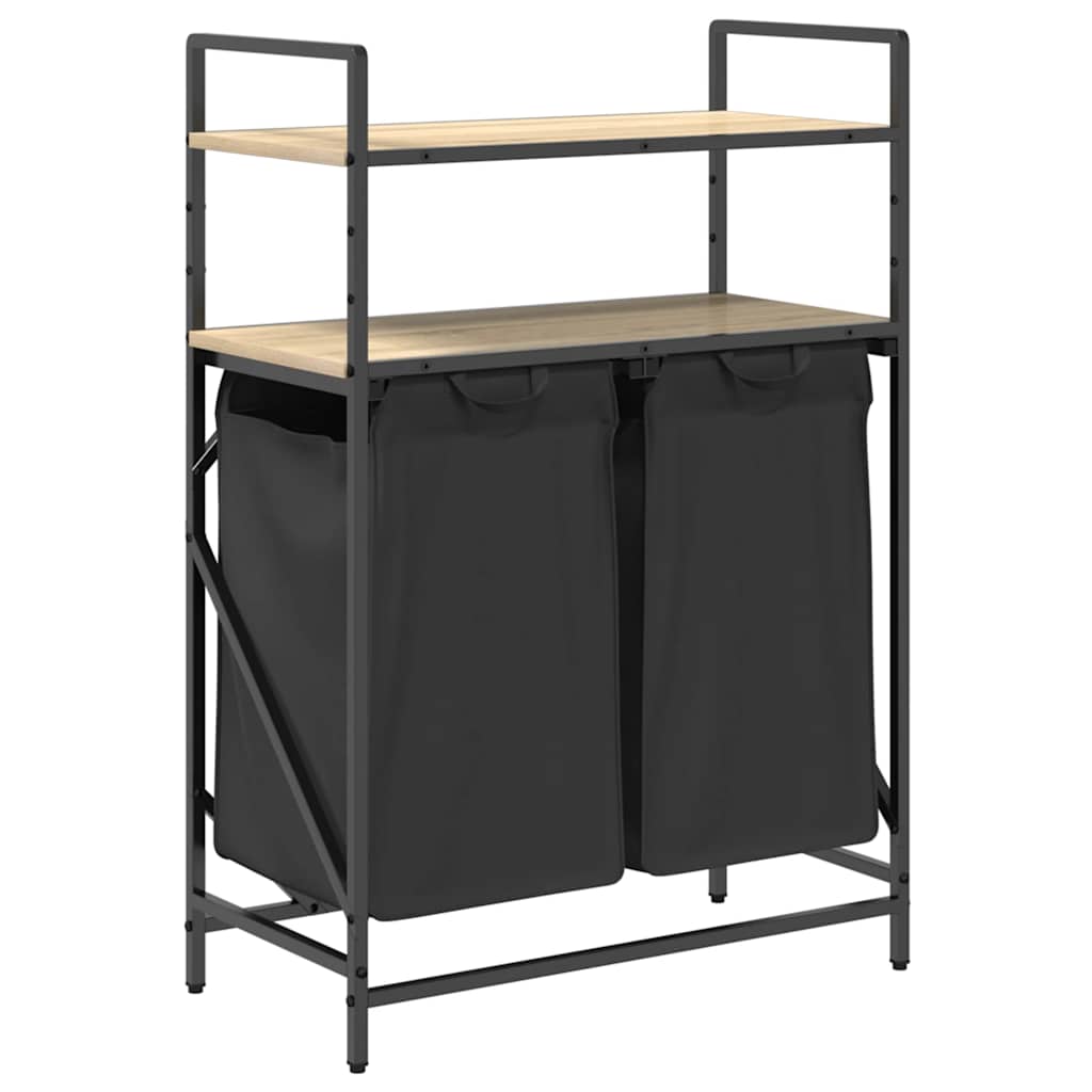 vasketøjskurv 2 rum med hylder sonoma-eg