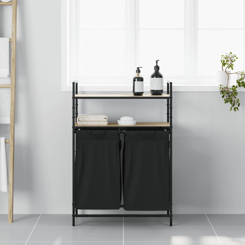 vasketøjskurv 2 rum med hylder sonoma-eg