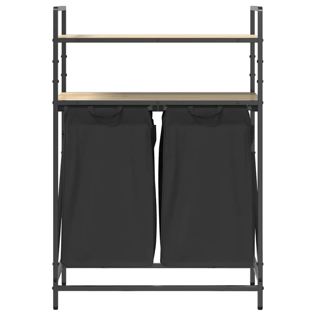 vasketøjskurv 2 rum med hylder sonoma-eg