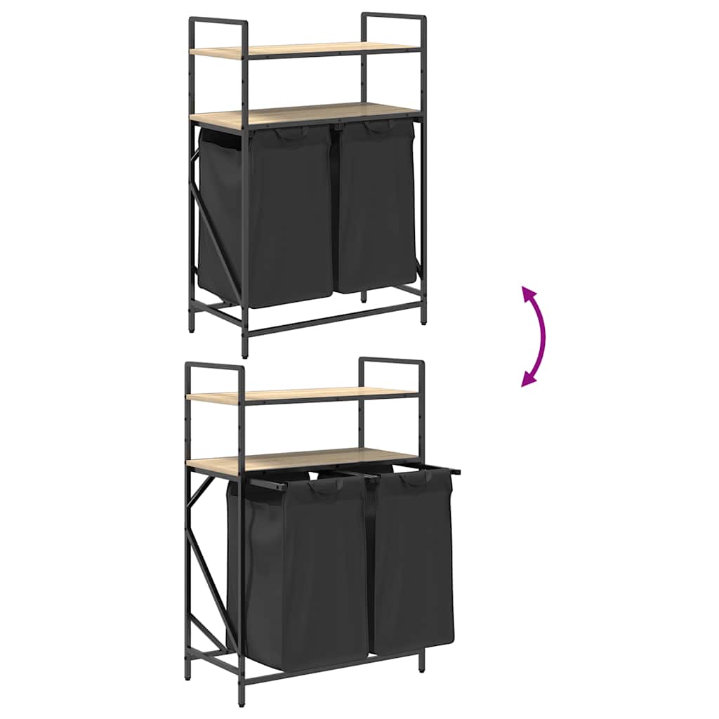 vasketøjskurv 2 rum med hylder sonoma-eg