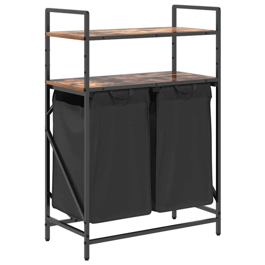 vasketøjskurv 2 rum med hylder røget egetræsfarve