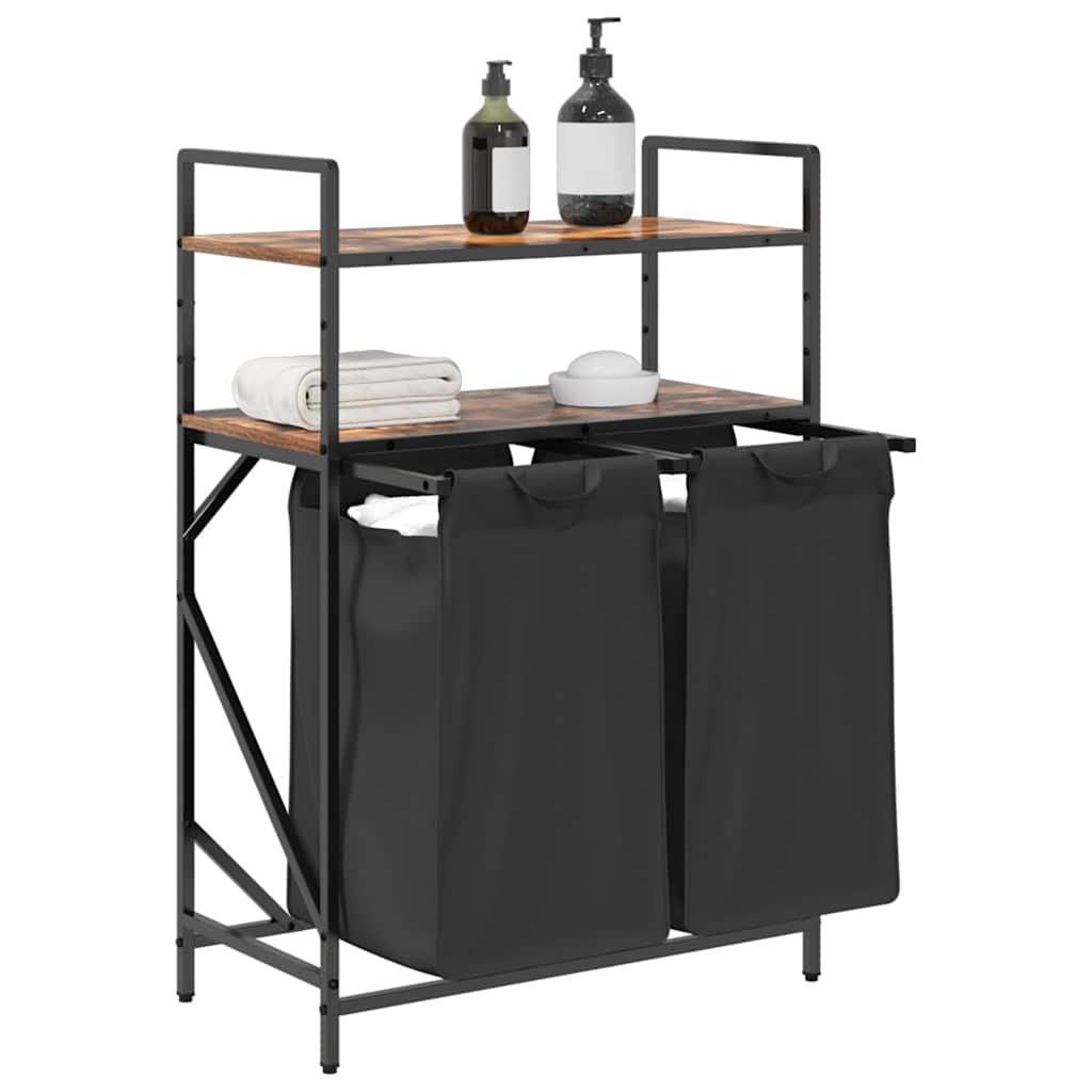 vasketøjskurv 2 rum med hylder røget egetræsfarve