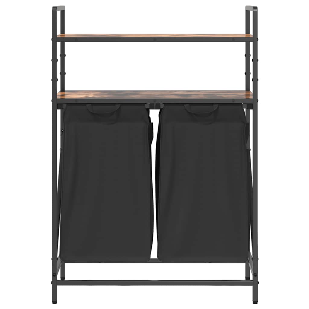 vasketøjskurv 2 rum med hylder røget egetræsfarve