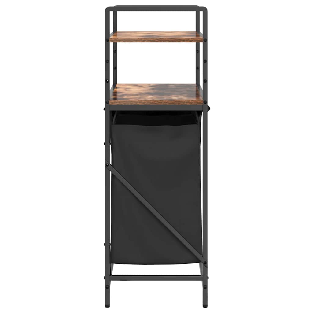 vasketøjskurv 2 rum med hylder røget egetræsfarve