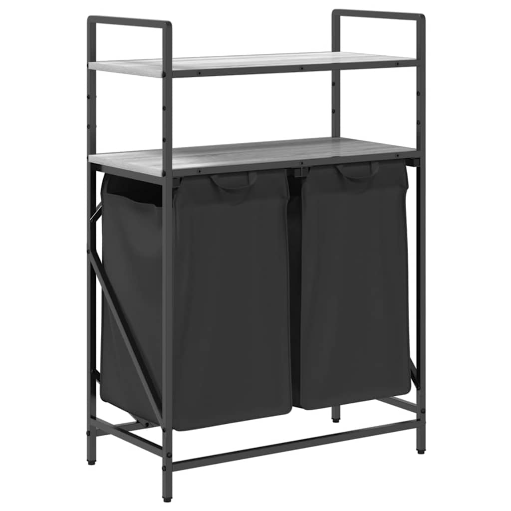 vasketøjskurv 2 rum med hylder grå sonoma-eg