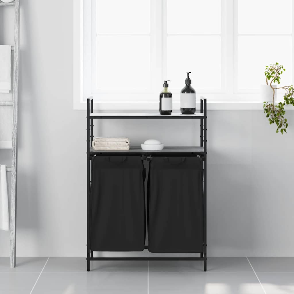 vasketøjskurv 2 rum med hylder grå sonoma-eg