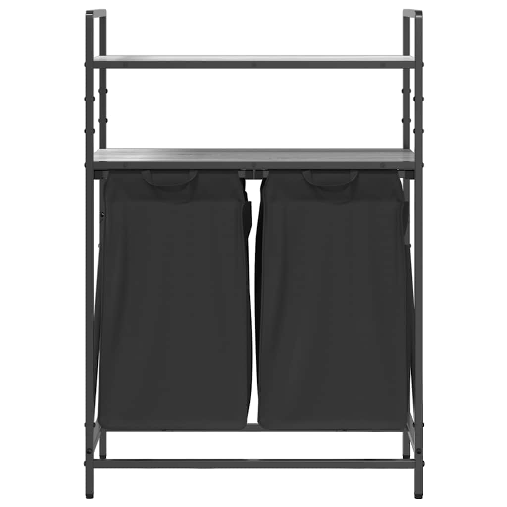 vasketøjskurv 2 rum med hylder grå sonoma-eg