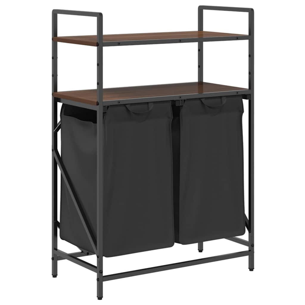 vasketøjskurv 2 rum med hylder brun egetræsfarve