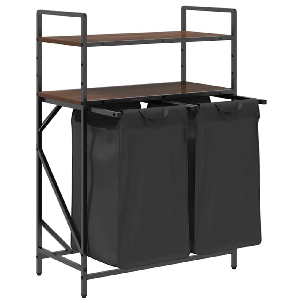 vasketøjskurv 2 rum med hylder brun egetræsfarve