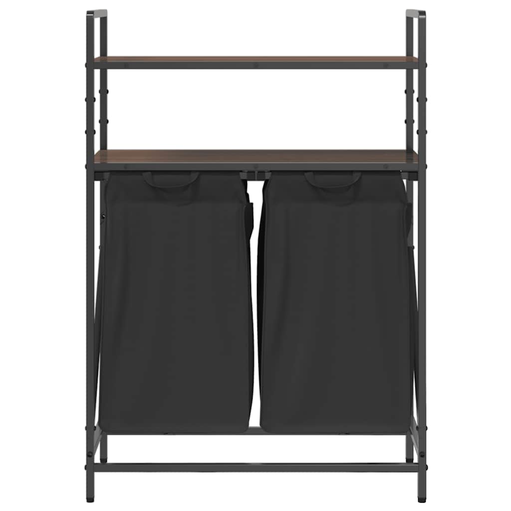 vasketøjskurv 2 rum med hylder brun egetræsfarve