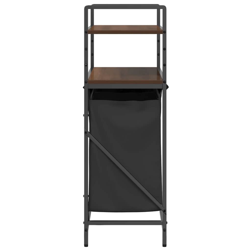 vasketøjskurv 2 rum med hylder brun egetræsfarve