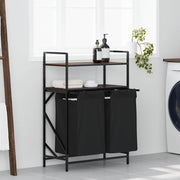 vasketøjskurv 2 rum med hylder brun egetræsfarve