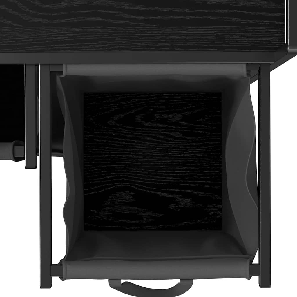 vasketøjskurv 3 rum med hjul sort egetræsfarve