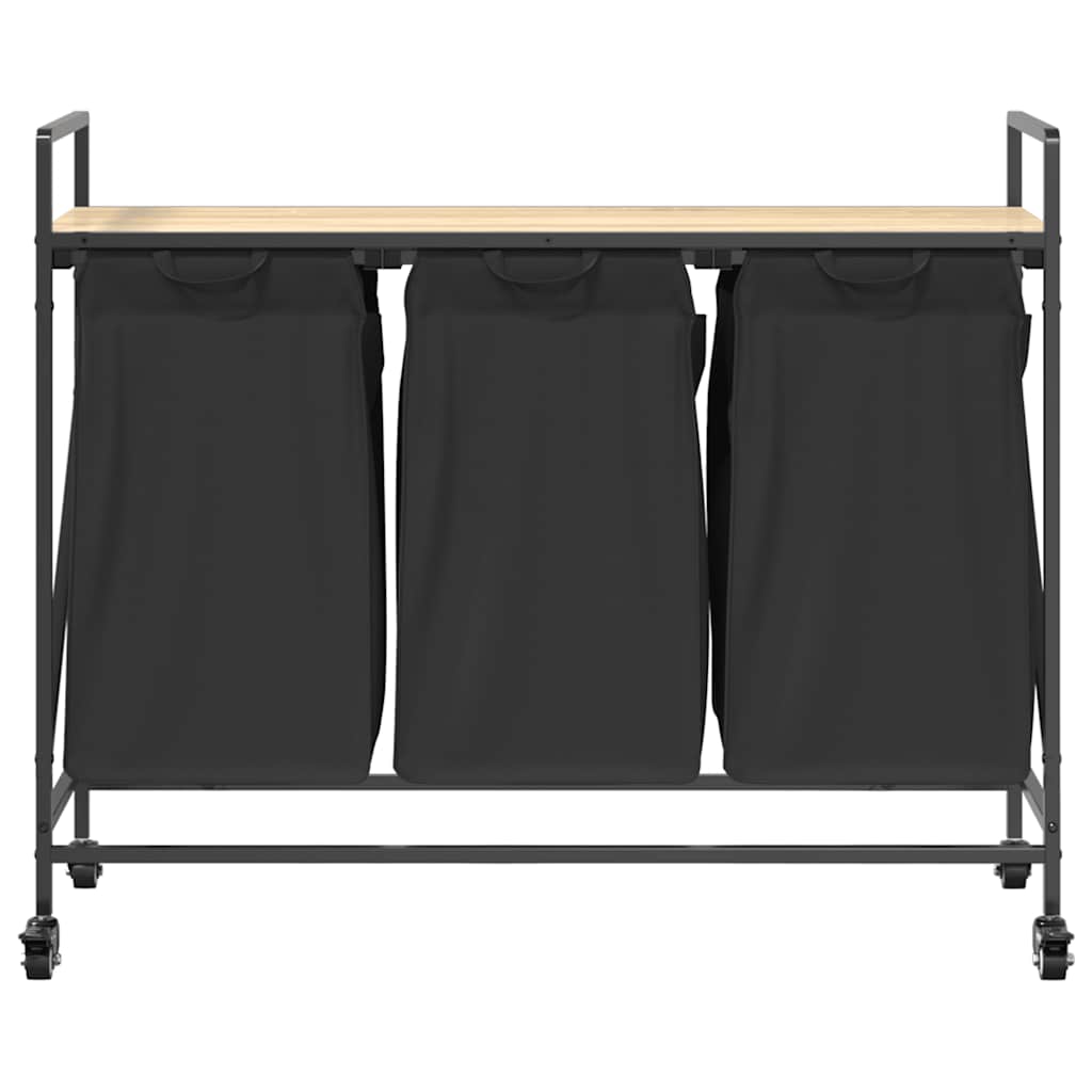 vasketøjskurv 3 rum med hjul sonoma-eg