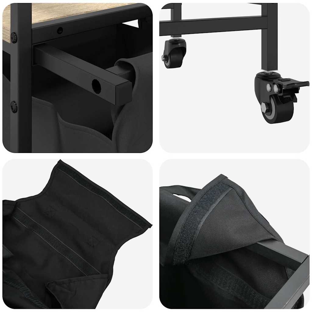 vasketøjskurv 3 rum med hjul sonoma-eg