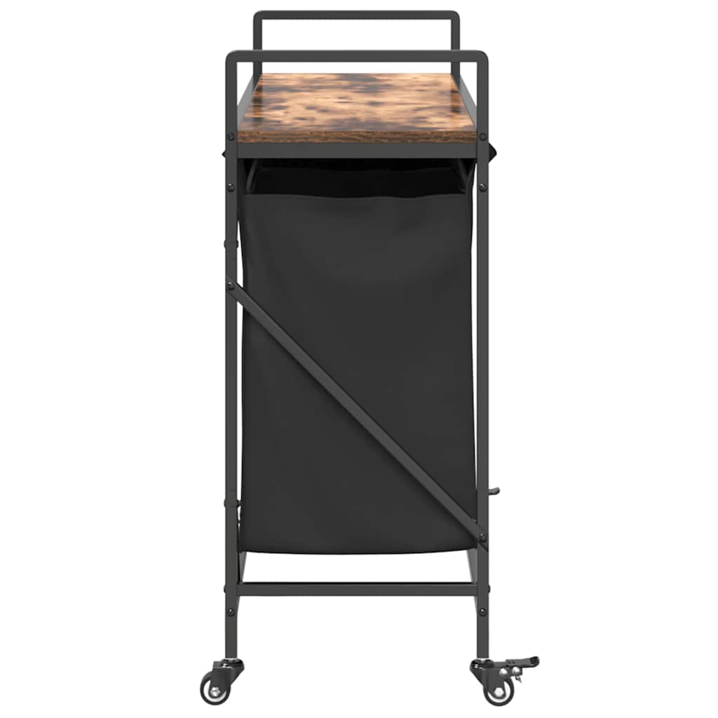 vasketøjskurv 3 rum med hjul røget egetræsfarve