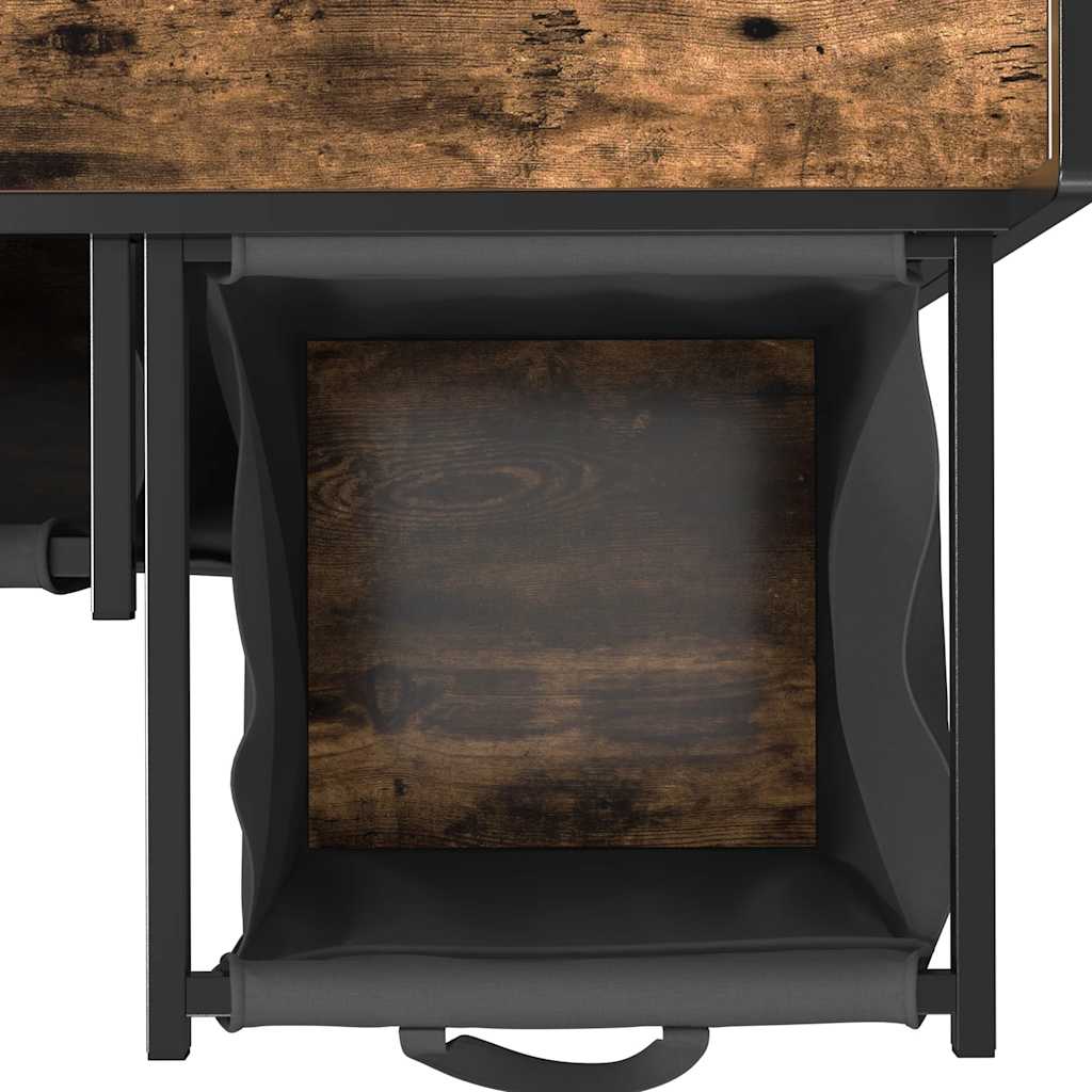 vasketøjskurv 3 rum med hjul røget egetræsfarve