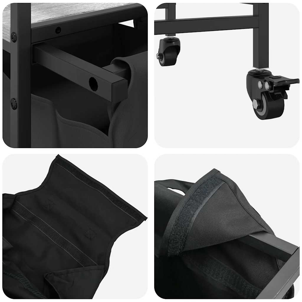 vasketøjskurv 3 rum med hjul grå sonoma-eg