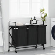 vasketøjskurv 3 rum med hjul grå sonoma-eg