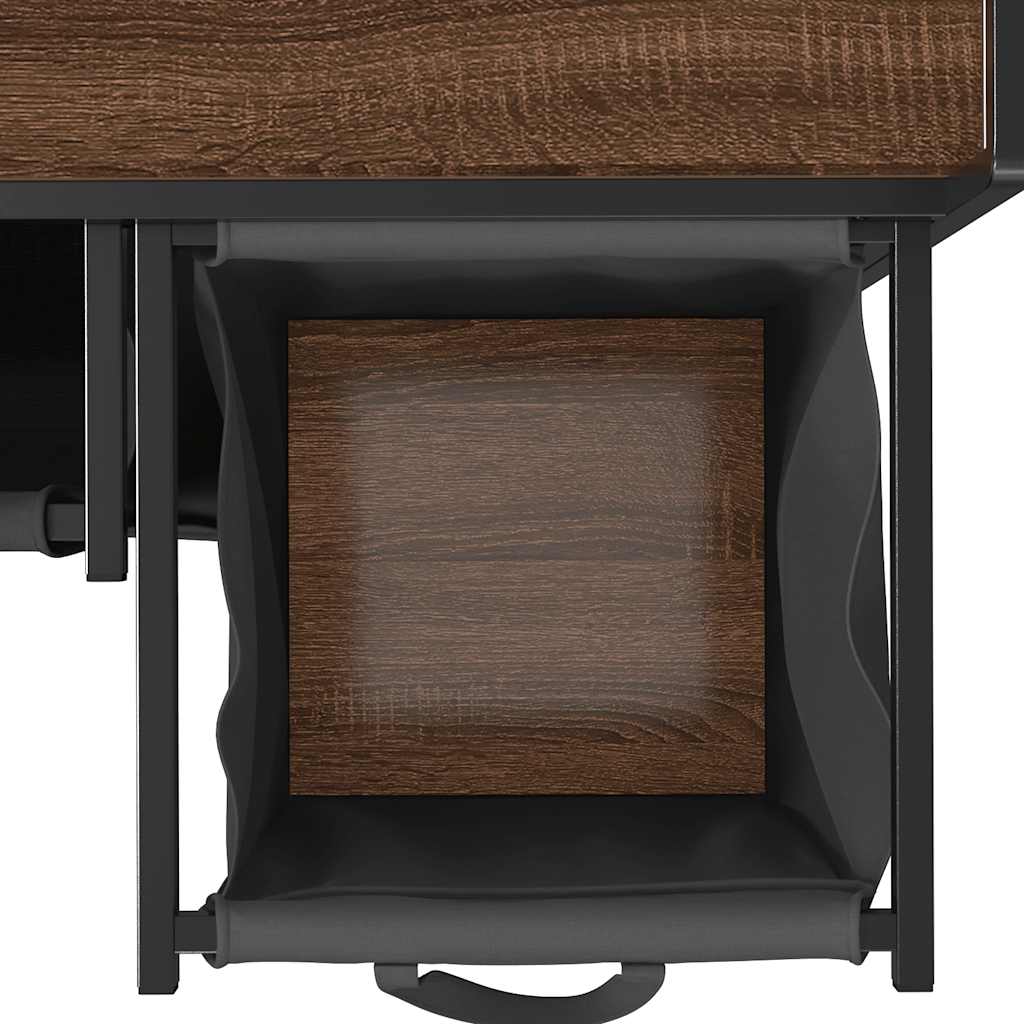 vasketøjskurv 3 rum med hjul brun egetræsfarve