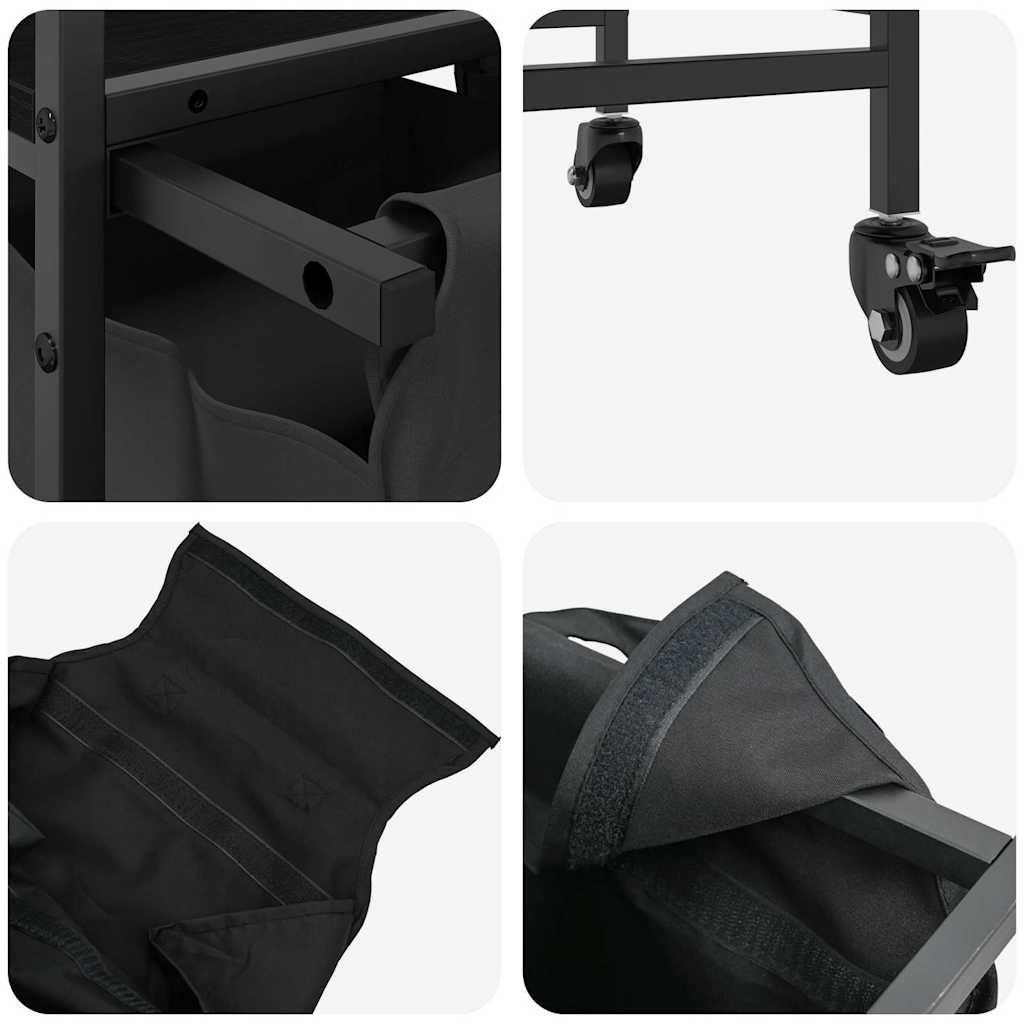 vasketøjskurv 2 rum med hjul sort egetræsfarve