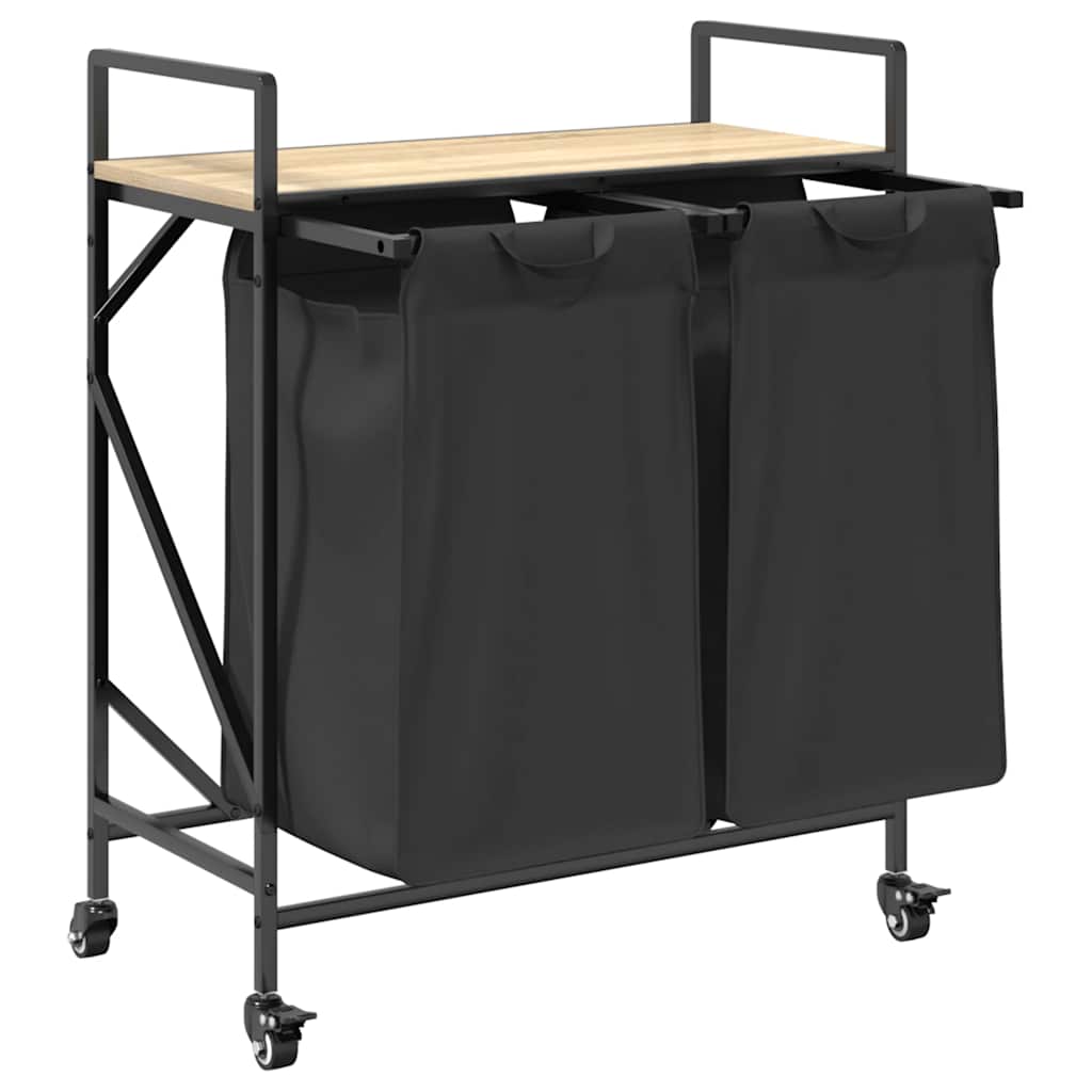 vasketøjskurv 2 rum med hjul sonoma-eg