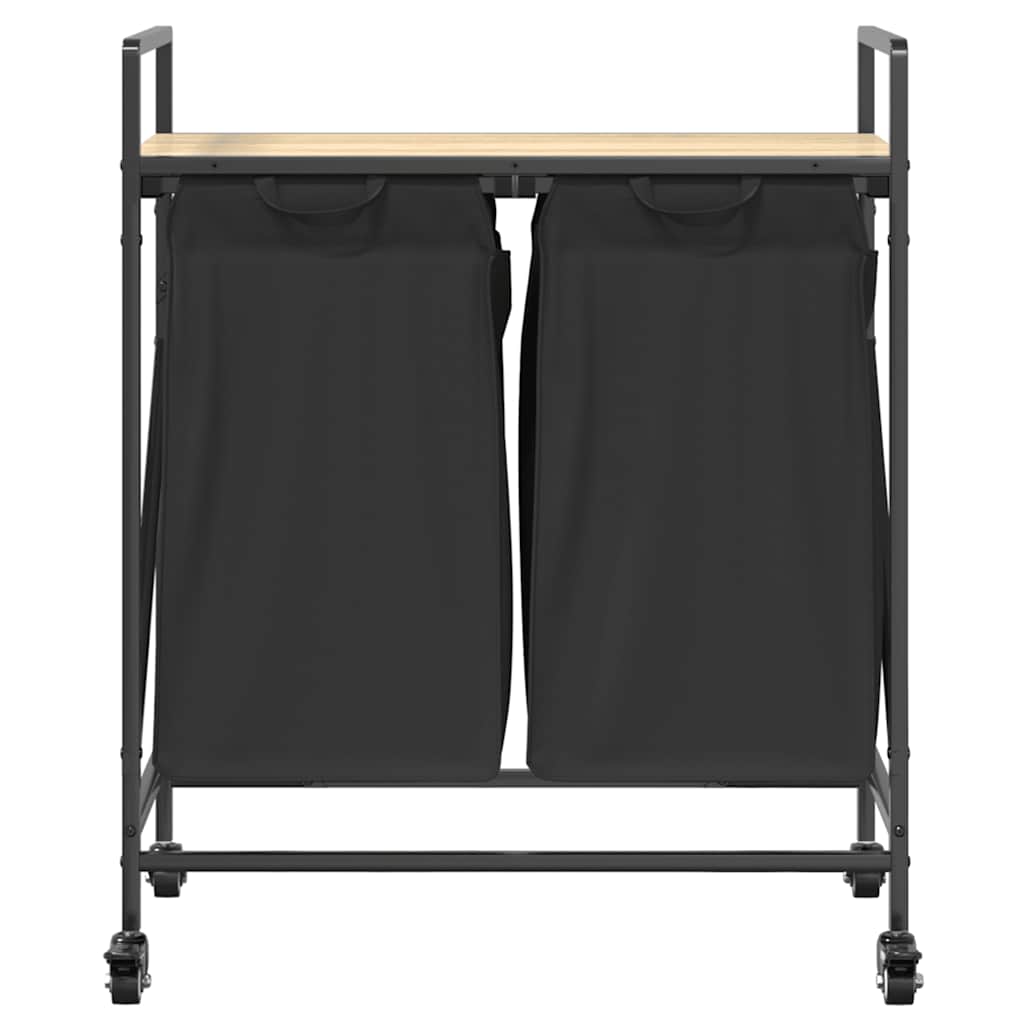 vasketøjskurv 2 rum med hjul sonoma-eg