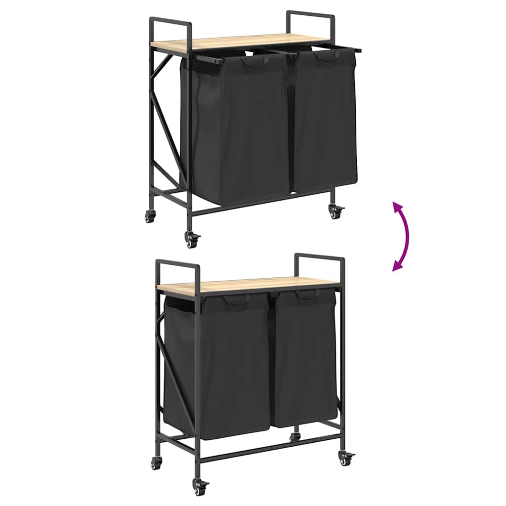 vasketøjskurv 2 rum med hjul sonoma-eg