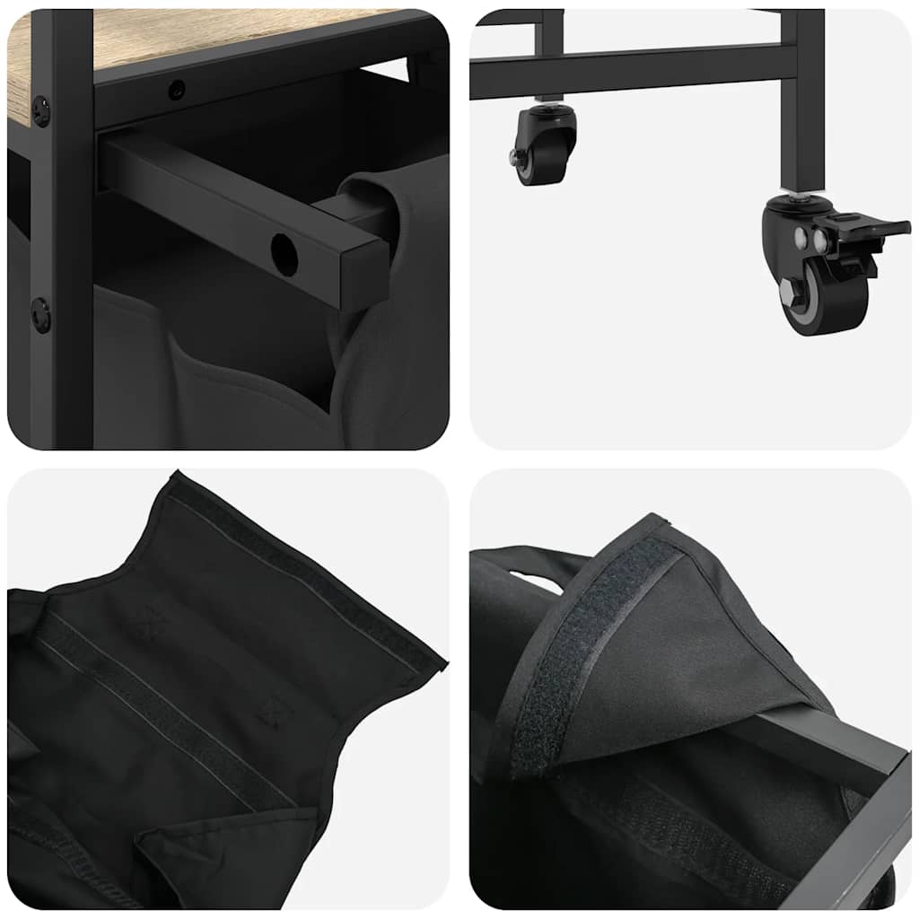 vasketøjskurv 2 rum med hjul sonoma-eg