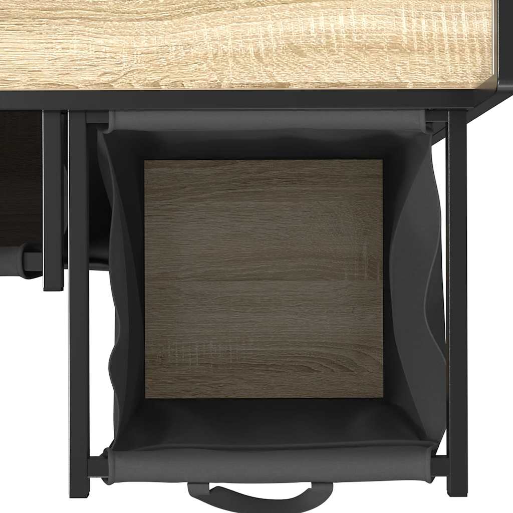 vasketøjskurv 2 rum med hjul sonoma-eg