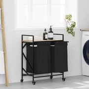 vasketøjskurv 2 rum med hjul sonoma-eg