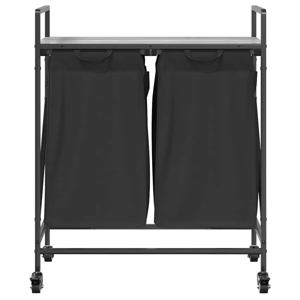 vasketøjskurv 2 rum med hjul grå sonoma-eg