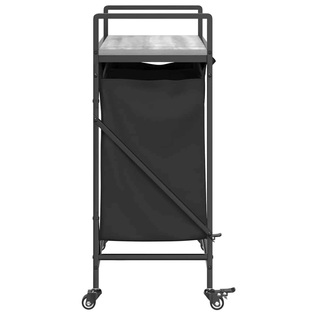 vasketøjskurv 2 rum med hjul grå sonoma-eg