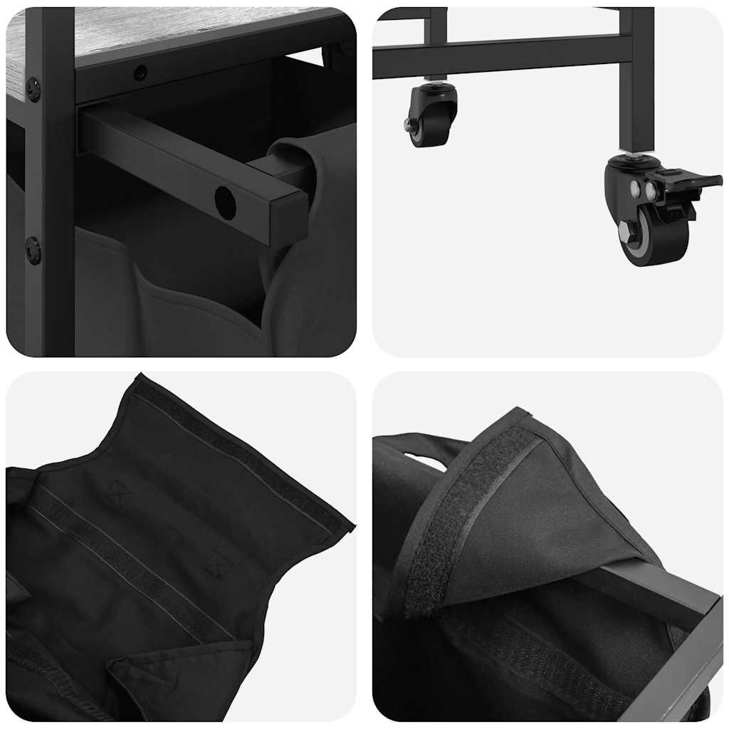 vasketøjskurv 2 rum med hjul grå sonoma-eg