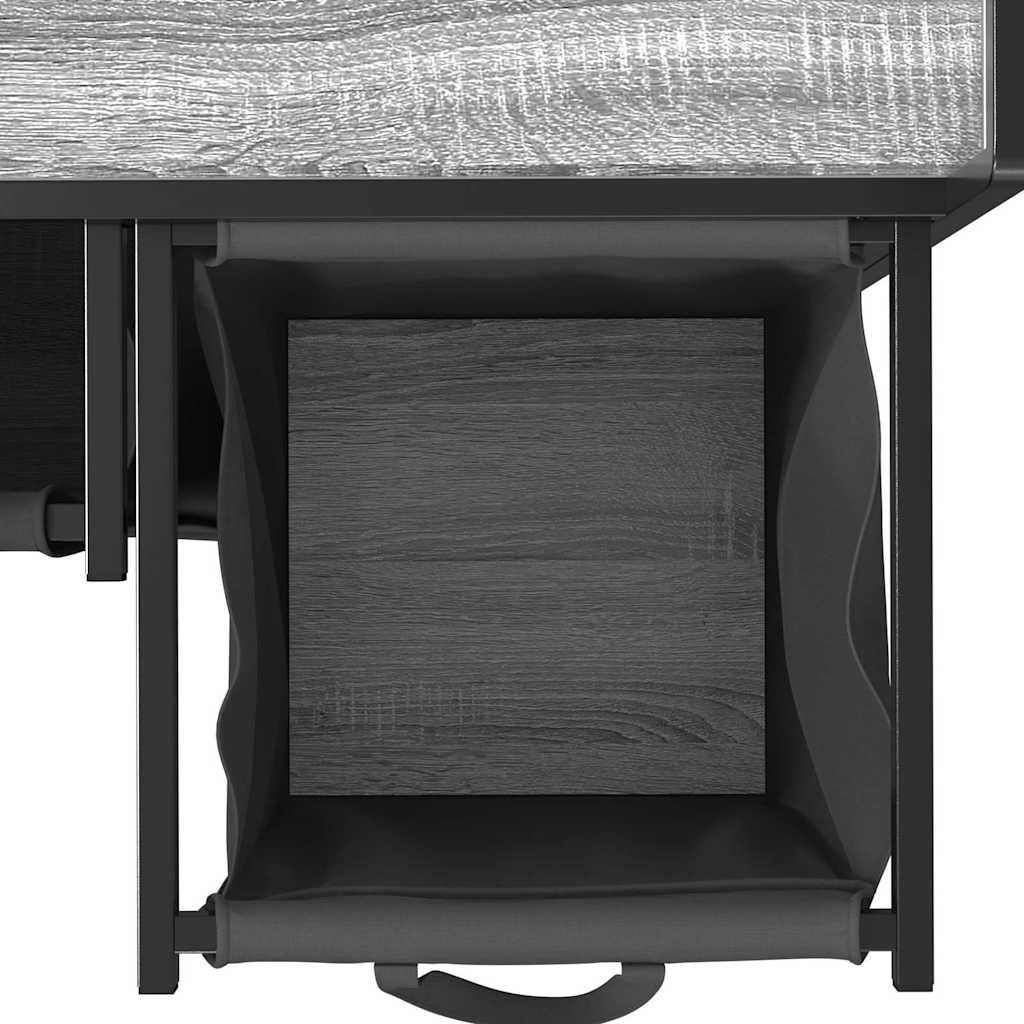 vasketøjskurv 2 rum med hjul grå sonoma-eg