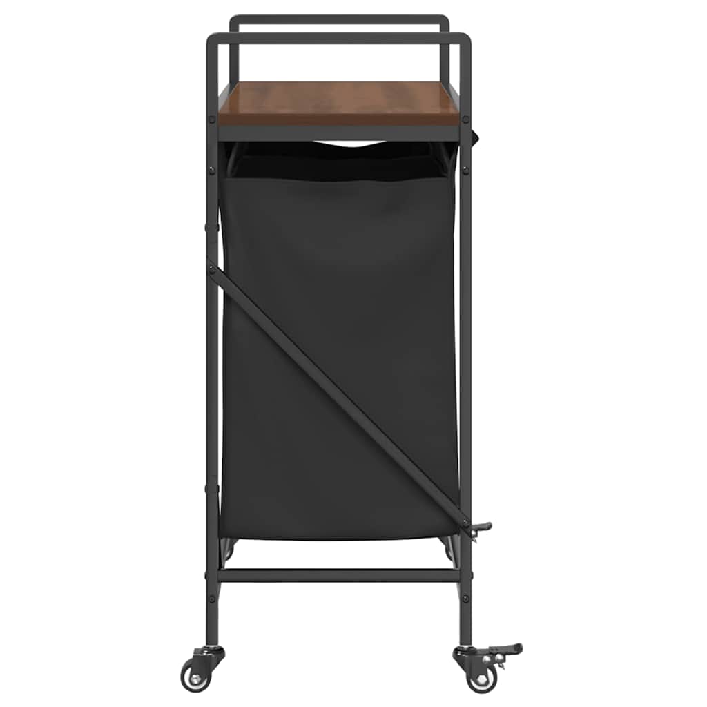 vasketøjskurv 2 rum med hjul brun egetræsfarve